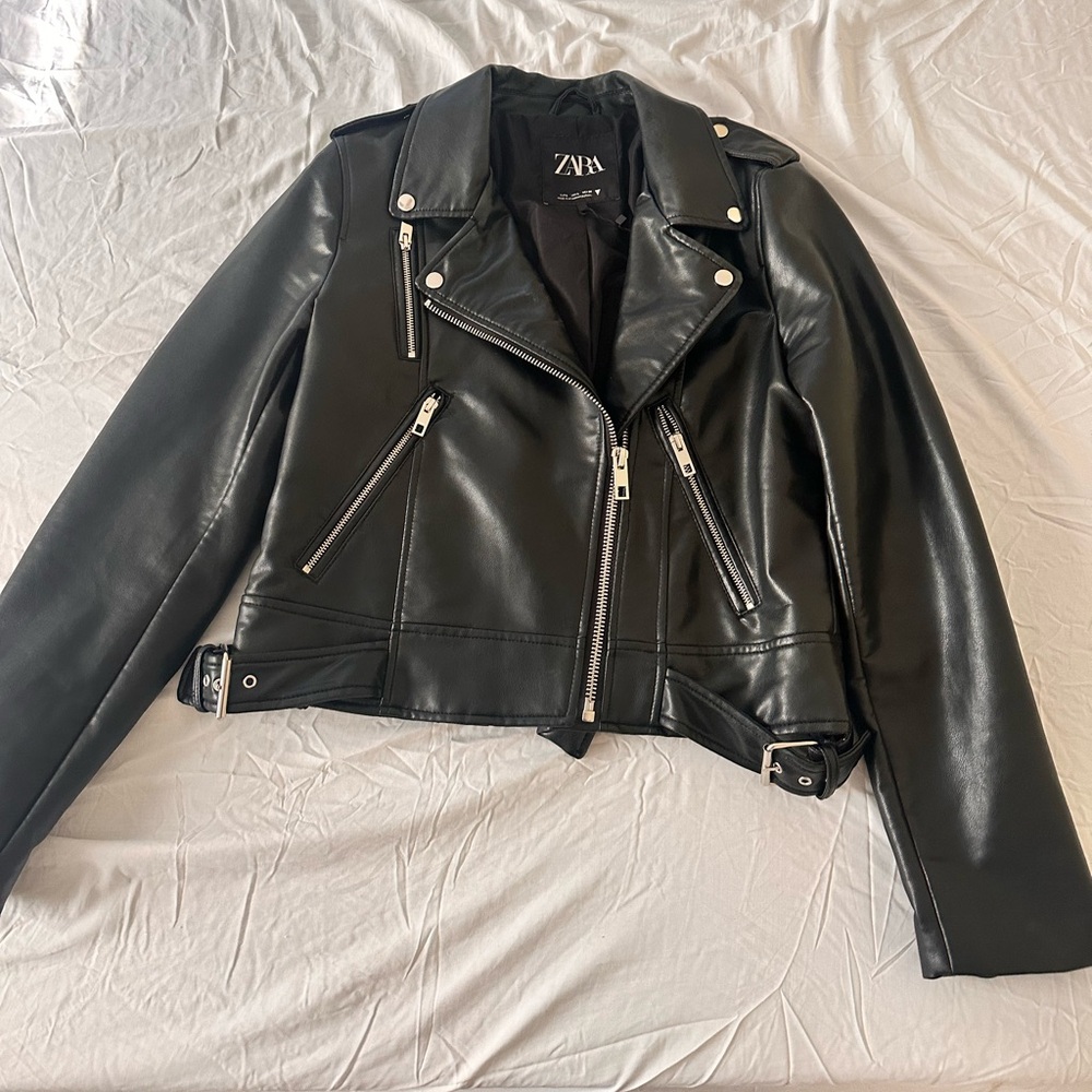 Zara Women's Black Leather Moto Jacket